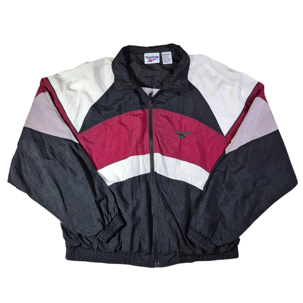 (L) Vintage Black, White, & Maroon Reebok Windbreaker